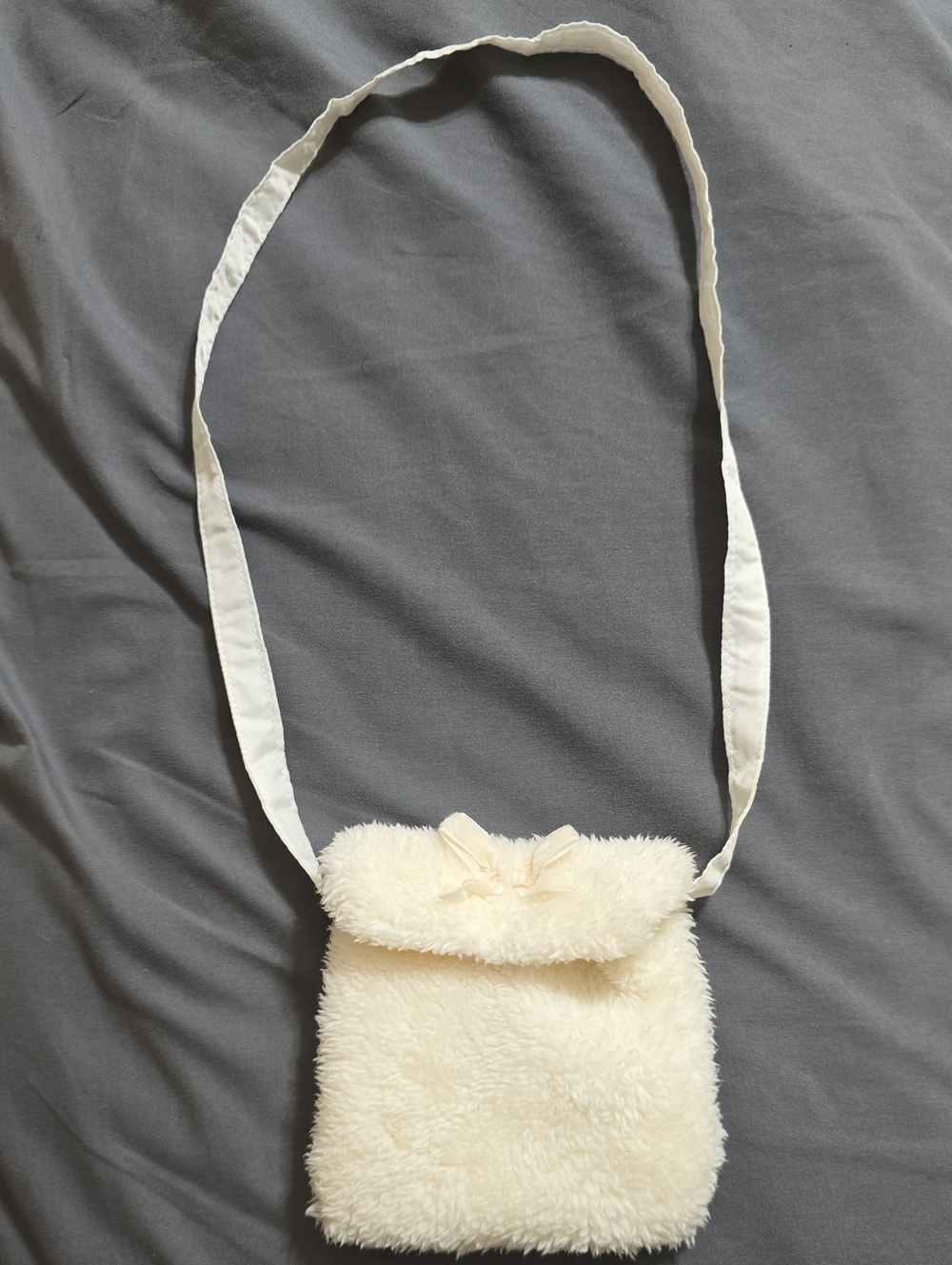 Nicole Miller Cream Faux Fur Kids Crossbody Bag with Bow